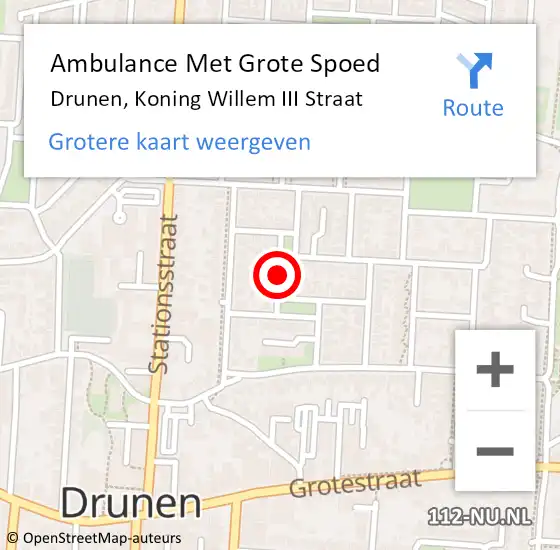 Locatie op kaart van de 112 melding: Ambulance Met Grote Spoed Naar Drunen, Koning Willem III Straat op 22 juni 2018 16:48