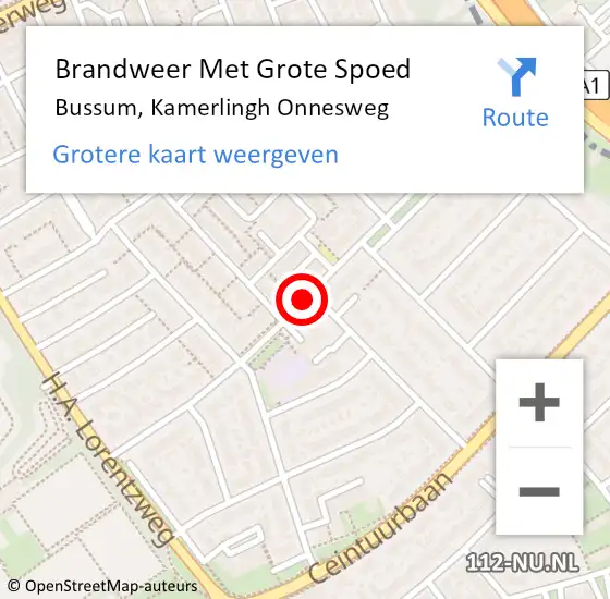 Locatie op kaart van de 112 melding: Brandweer Met Grote Spoed Naar Bussum, Kamerlingh Onnesweg op 22 juni 2018 18:20