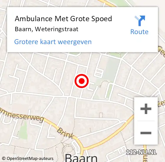Locatie op kaart van de 112 melding: Ambulance Met Grote Spoed Naar Baarn, Weteringstraat op 22 juni 2018 18:41