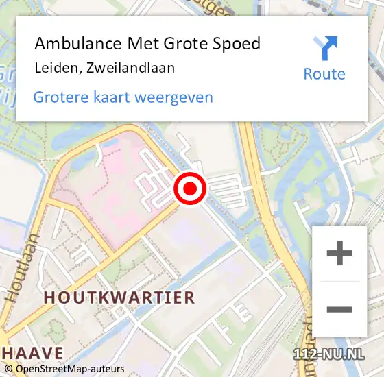 Locatie op kaart van de 112 melding: Ambulance Met Grote Spoed Naar Leiden, Zweilandlaan op 22 juni 2018 18:47