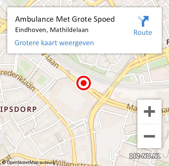 Locatie op kaart van de 112 melding: Ambulance Met Grote Spoed Naar Eindhoven, Mathildelaan op 23 juni 2018 04:47