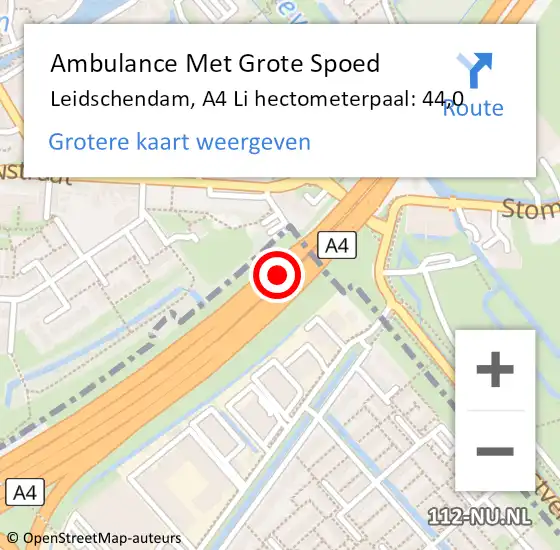 Locatie op kaart van de 112 melding: Ambulance Met Grote Spoed Naar Leidschendam, A4 Li hectometerpaal: 43,8 op 23 juni 2018 06:47