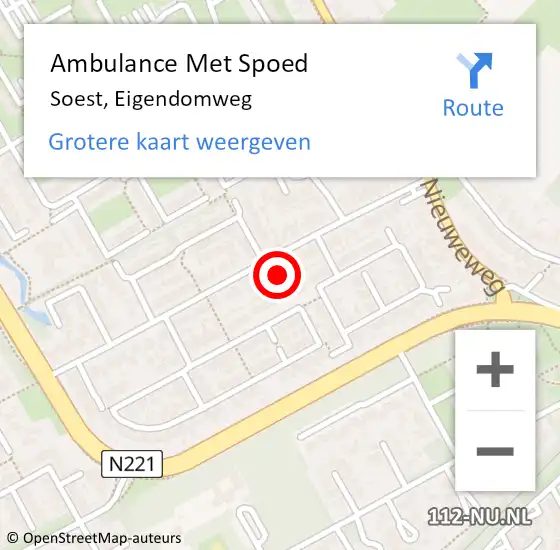 Locatie op kaart van de 112 melding: Ambulance Met Spoed Naar Soest, Eigendomweg op 23 juni 2018 07:02