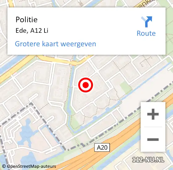 Locatie op kaart van de 112 melding: Politie Ede, A12 Li op 23 juni 2018 07:38