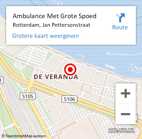 Locatie op kaart van de 112 melding: Ambulance Met Grote Spoed Naar Rotterdam, Jan Pettersonstraat op 23 juni 2018 09:36