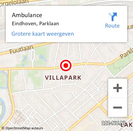 Locatie op kaart van de 112 melding: Ambulance Eindhoven, Parklaan op 23 juni 2018 09:52