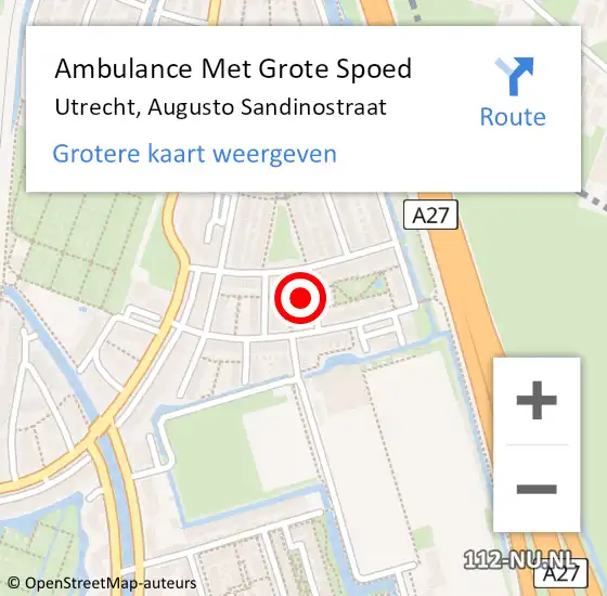 Locatie op kaart van de 112 melding: Ambulance Met Grote Spoed Naar Utrecht, Augusto Sandinostraat op 23 juni 2018 11:11