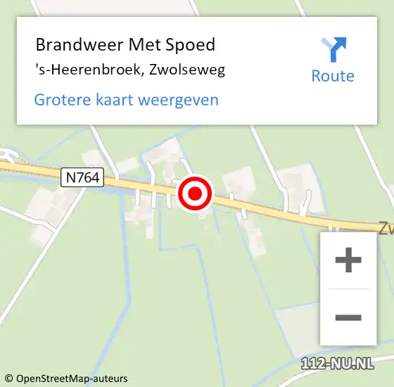 Locatie op kaart van de 112 melding: Brandweer Met Spoed Naar 's-Heerenbroek, Zwolseweg op 23 juni 2018 11:47