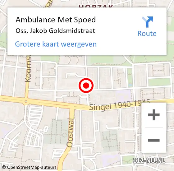 Locatie op kaart van de 112 melding: Ambulance Met Spoed Naar Oss, Jakob Goldsmidstraat op 23 juni 2018 11:51