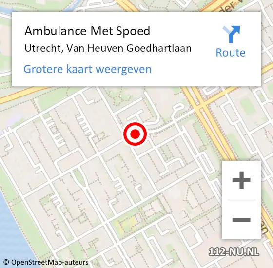 Locatie op kaart van de 112 melding: Ambulance Met Spoed Naar Utrecht, Van Heuven Goedhartlaan op 23 juni 2018 12:59
