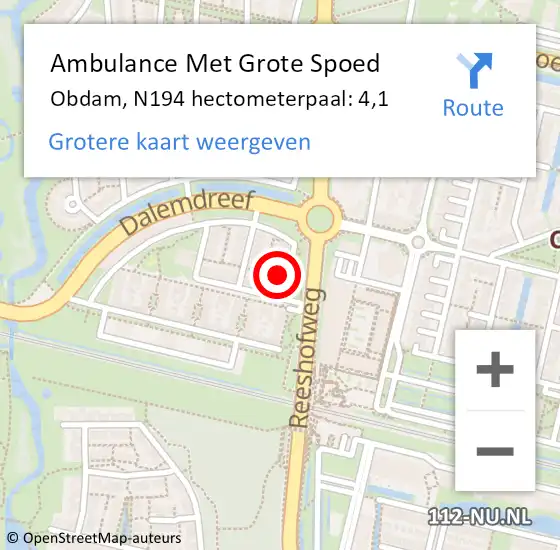 Locatie op kaart van de 112 melding: Ambulance Met Grote Spoed Naar Obdam, N194 hectometerpaal: 4,1 op 23 juni 2018 14:56