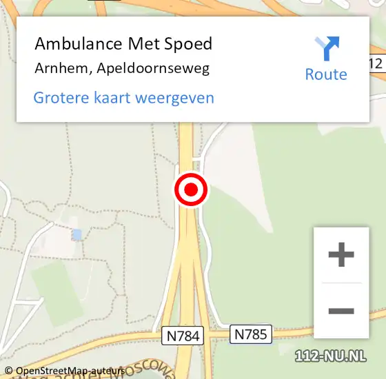 Locatie op kaart van de 112 melding: Ambulance Met Spoed Naar Arnhem, Apeldoornseweg op 23 juni 2018 15:34
