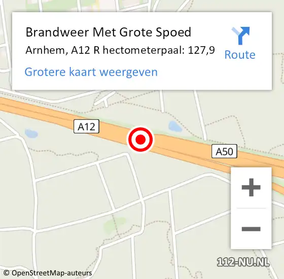 Locatie op kaart van de 112 melding: Brandweer Met Grote Spoed Naar Arnhem, A12 R hectometerpaal: 127,9 op 23 juni 2018 17:59