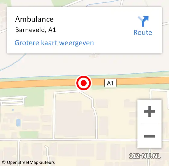 Locatie op kaart van de 112 melding: Ambulance Barneveld, A1 op 23 juni 2018 22:53