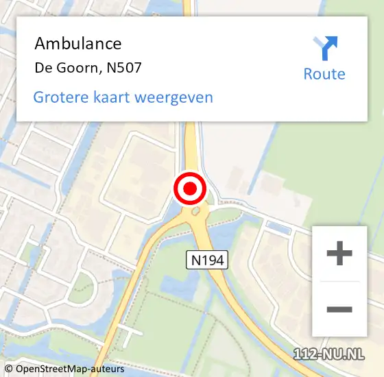Locatie op kaart van de 112 melding: Ambulance De Goorn, N507 op 24 juni 2018 03:26