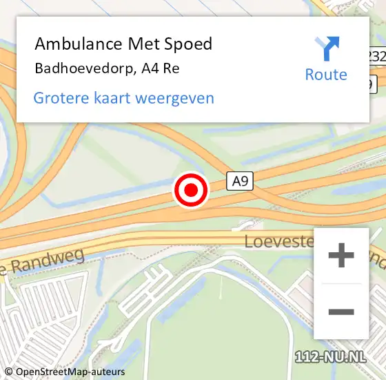 Locatie op kaart van de 112 melding: Ambulance Met Spoed Naar Badhoevedorp, A4 Li hectometerpaal: 4,6 op 24 juni 2018 05:03