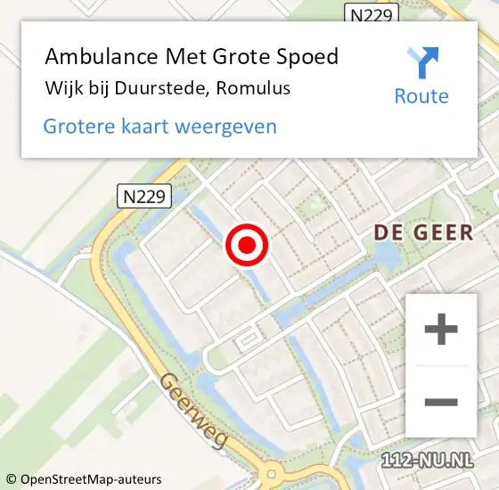 Locatie op kaart van de 112 melding: Ambulance Met Grote Spoed Naar Wijk bij Duurstede, Romulus op 24 juni 2018 05:18