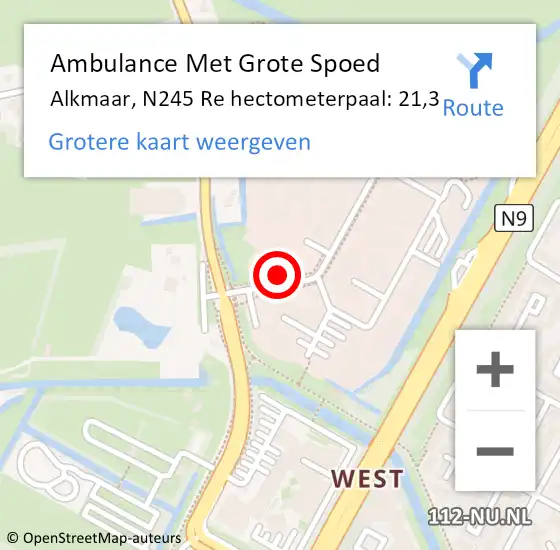 Locatie op kaart van de 112 melding: Ambulance Met Grote Spoed Naar Alkmaar, N245 Re hectometerpaal: 21,3 op 24 juni 2018 06:06