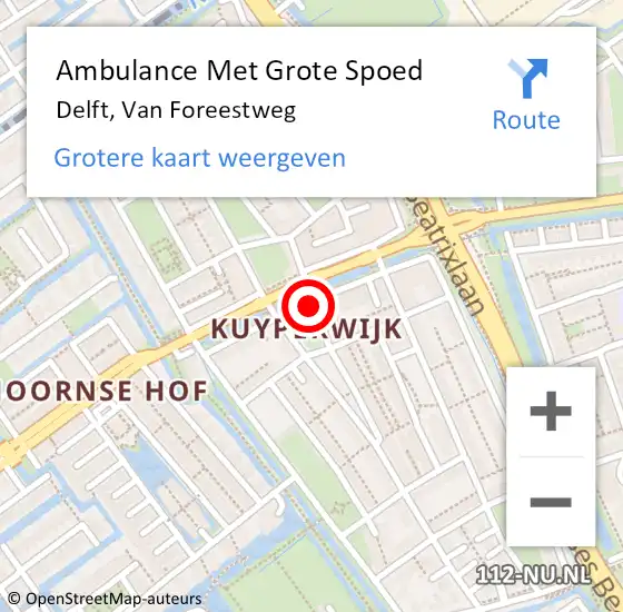 Locatie op kaart van de 112 melding: Ambulance Met Grote Spoed Naar Delft, Van Foreestweg op 24 juni 2018 10:38