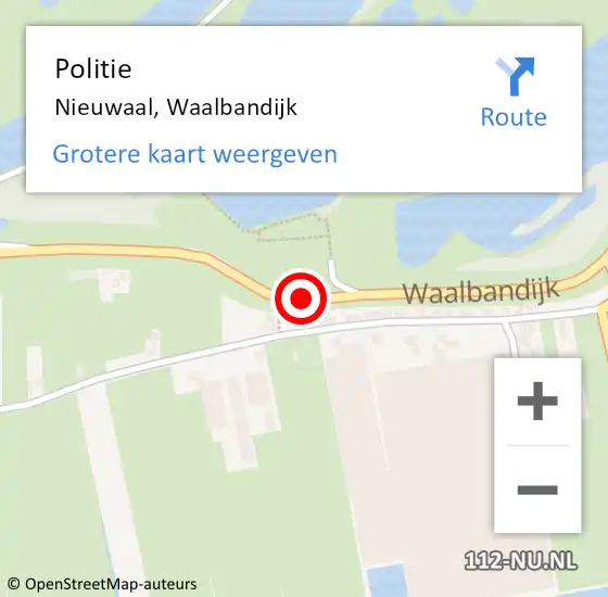 Locatie op kaart van de 112 melding: Politie Nieuwaal, Waalbandijk op 24 juni 2018 14:46