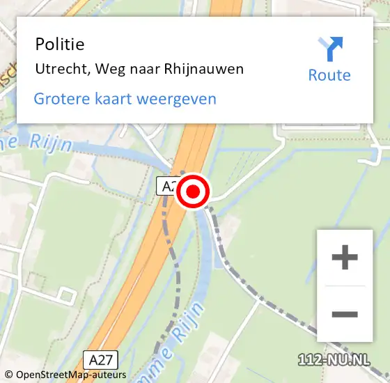 Locatie op kaart van de 112 melding: Politie Utrecht, Weg naar Rhijnauwen op 24 juni 2018 16:07