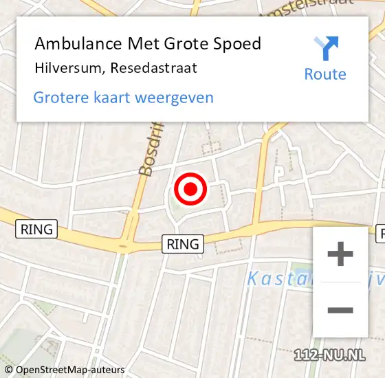Locatie op kaart van de 112 melding: Ambulance Met Grote Spoed Naar Hilversum, Resedastraat op 24 juni 2018 17:30