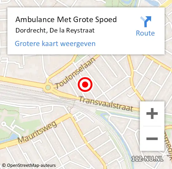 Locatie op kaart van de 112 melding: Ambulance Met Grote Spoed Naar Dordrecht, De la Reystraat op 24 juni 2018 18:20