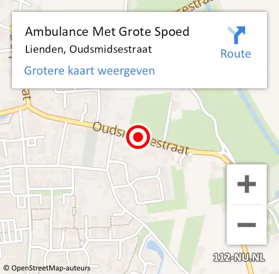Locatie op kaart van de 112 melding: Ambulance Met Grote Spoed Naar Lienden, Oudsmidsestraat op 24 juni 2018 20:20