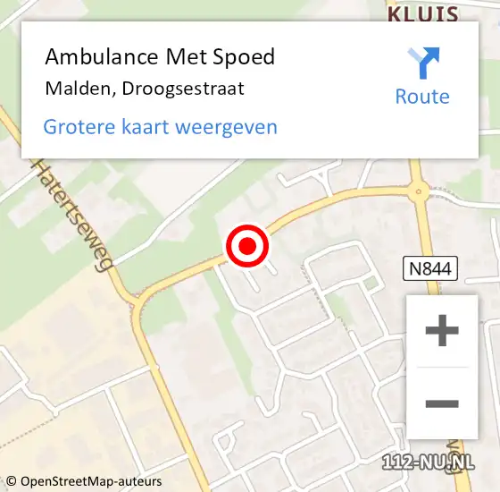 Locatie op kaart van de 112 melding: Ambulance Met Spoed Naar Malden, Droogsestraat op 24 juni 2018 20:38