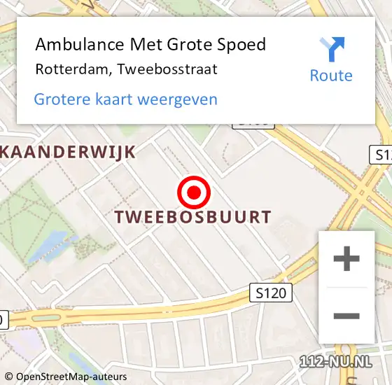 Locatie op kaart van de 112 melding: Ambulance Met Grote Spoed Naar Rotterdam, Tweebosstraat op 24 juni 2018 22:02