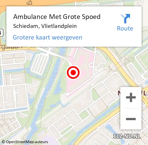 Locatie op kaart van de 112 melding: Ambulance Met Grote Spoed Naar Schiedam, Vlietlandplein op 24 juni 2018 22:04