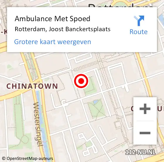 Locatie op kaart van de 112 melding: Ambulance Met Spoed Naar Rotterdam, Joost Banckertsplaats op 24 juni 2018 22:17