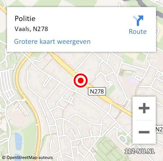 Locatie op kaart van de 112 melding: Politie Vaals, N278 op 24 juni 2018 22:25