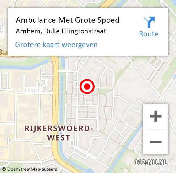 Locatie op kaart van de 112 melding: Ambulance Met Grote Spoed Naar Arnhem, Duke Ellingtonstraat op 25 juni 2018 00:52