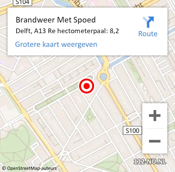 Locatie op kaart van de 112 melding: Brandweer Met Spoed Naar Delft, A13 Re hectometerpaal: 8,7 op 25 juni 2018 04:02