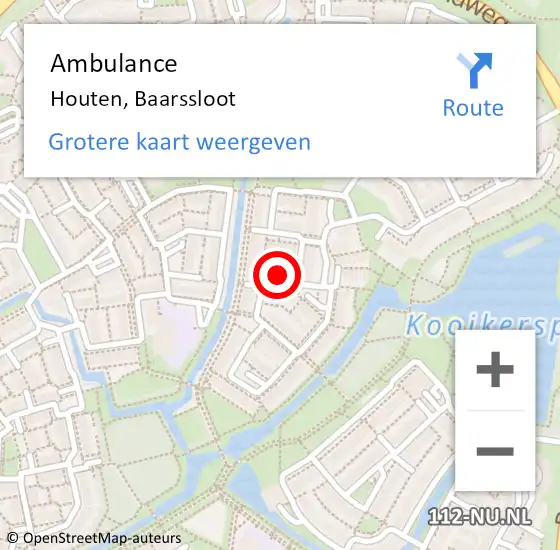 Locatie op kaart van de 112 melding: Ambulance Houten, Baarssloot op 25 juni 2018 07:58