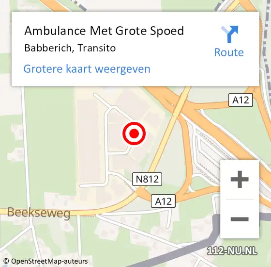 Locatie op kaart van de 112 melding: Ambulance Met Grote Spoed Naar Babberich, Transito op 25 juni 2018 09:11