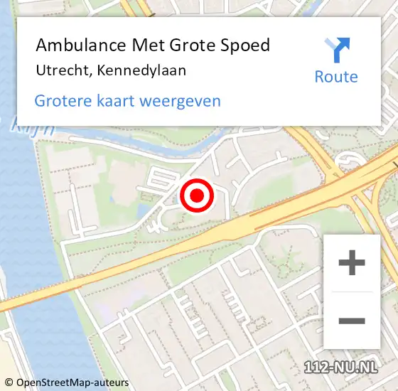 Locatie op kaart van de 112 melding: Ambulance Met Grote Spoed Naar Utrecht, Kennedylaan op 25 juni 2018 10:24