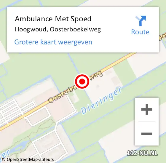 Locatie op kaart van de 112 melding: Ambulance Met Spoed Naar Hoogwoud, Oosterboekelweg op 25 juni 2018 15:03