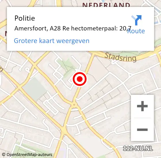 Locatie op kaart van de 112 melding: Politie Amersfoort, A28 Re hectometerpaal: 17,7 op 25 juni 2018 15:19