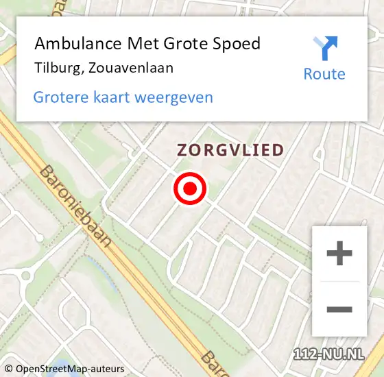 Locatie op kaart van de 112 melding: Ambulance Met Grote Spoed Naar Tilburg, Zouavenlaan op 25 juni 2018 16:04