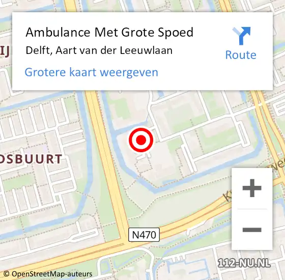 Locatie op kaart van de 112 melding: Ambulance Met Grote Spoed Naar Delft, Aart van der Leeuwlaan op 25 juni 2018 16:35