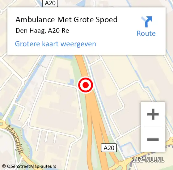 Locatie op kaart van de 112 melding: Ambulance Met Grote Spoed Naar Den Haag, A20 Re op 25 juni 2018 17:21