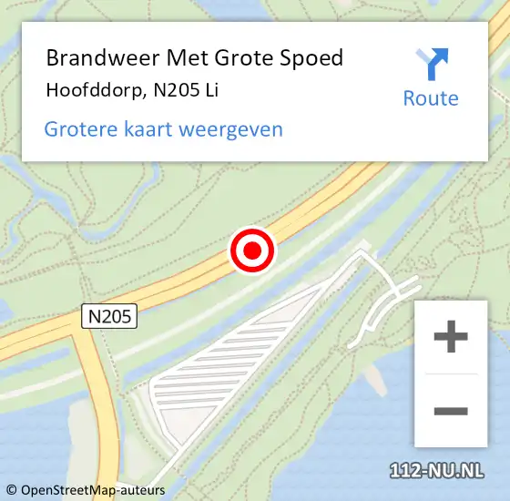 Locatie op kaart van de 112 melding: Brandweer Met Grote Spoed Naar Hoofddorp, N205 Li op 25 juni 2018 17:48