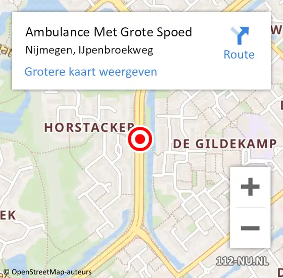 Locatie op kaart van de 112 melding: Ambulance Met Grote Spoed Naar Nijmegen, IJpenbroekweg op 25 juni 2018 17:52