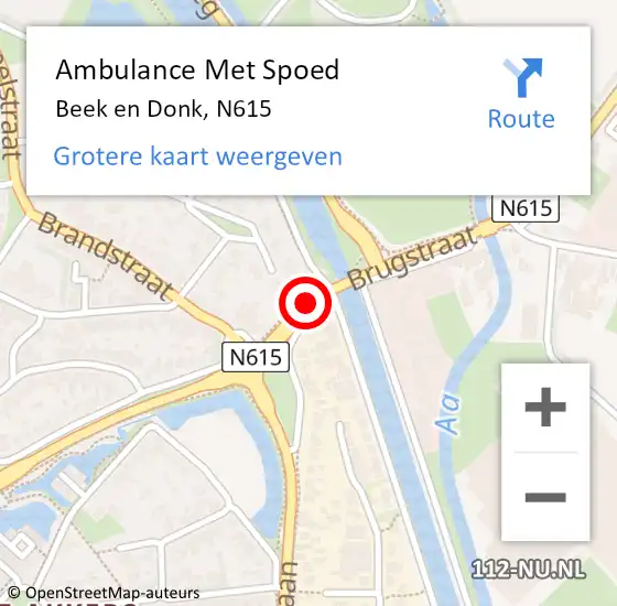 Locatie op kaart van de 112 melding: Ambulance Met Spoed Naar Beek en Donk, N615 op 25 juni 2018 18:44