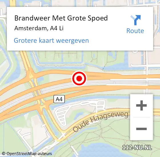Locatie op kaart van de 112 melding: Brandweer Met Grote Spoed Naar Amsterdam, A4 Li op 25 juni 2018 20:49