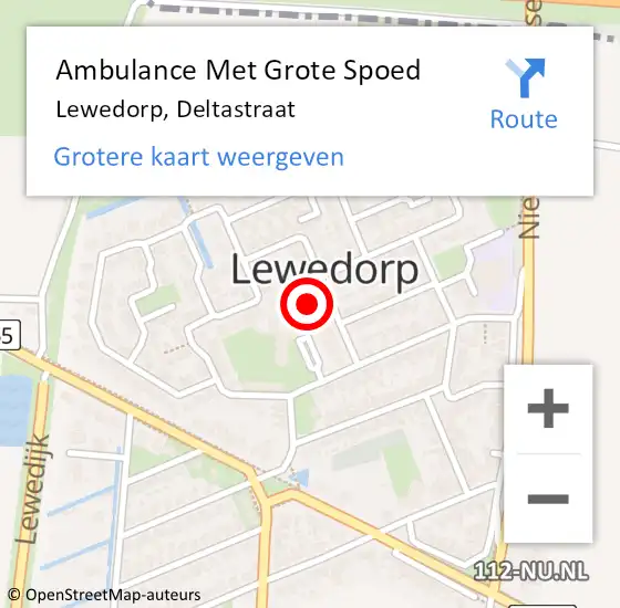Locatie op kaart van de 112 melding: Ambulance Met Grote Spoed Naar Lewedorp, Deltastraat op 26 juni 2018 00:47