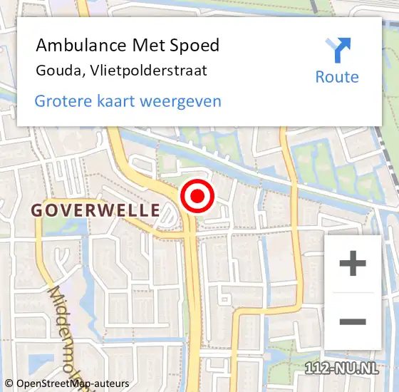 Locatie op kaart van de 112 melding: Ambulance Met Spoed Naar Gouda, Vlietpolderstraat op 26 juni 2018 08:17