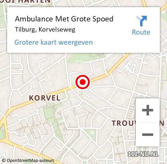 Locatie op kaart van de 112 melding: Ambulance Met Grote Spoed Naar Tilburg, Korvelseweg op 26 juni 2018 13:38